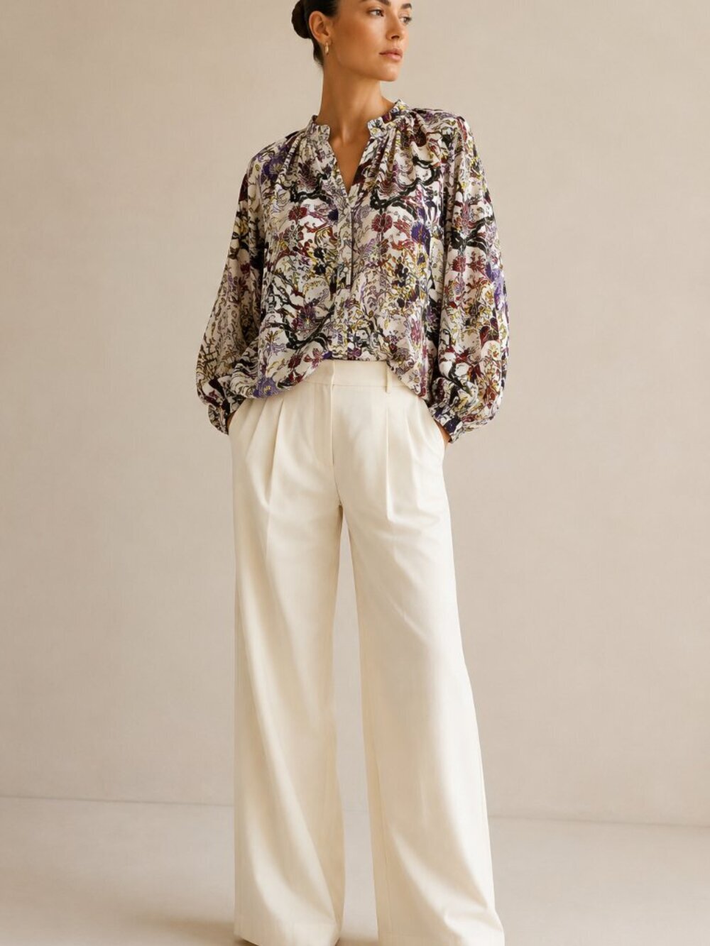 Maria Cher Cotton Silk Voile Floral Peasant Blouse XS Boho Luxe